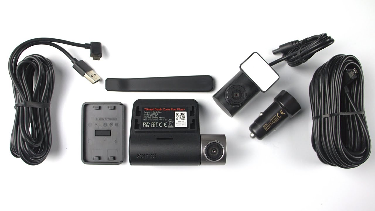 Xiaomi 70mai Dash Cam Pro Plus+ A500S első kamera és 70mai RC06 hátsó autós menetrögzítő kamera szett tartalma