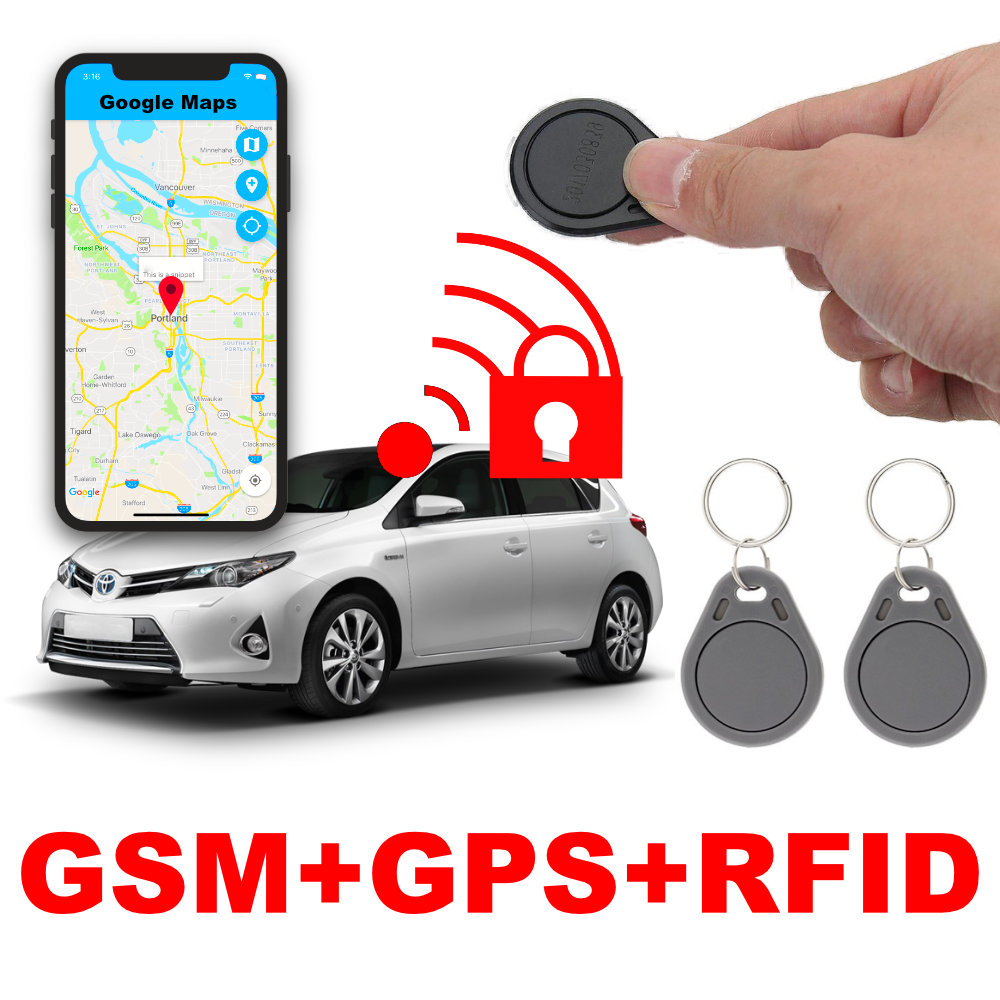 GSM + GPS +RFID autriasztk, mobiltelefonnal is lehet ki s bekapcsolni ket, riaszts esetn felhvnak